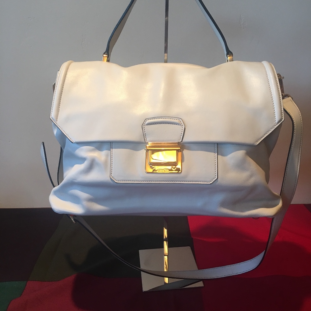 Miu Miu Leather Satchel Bone